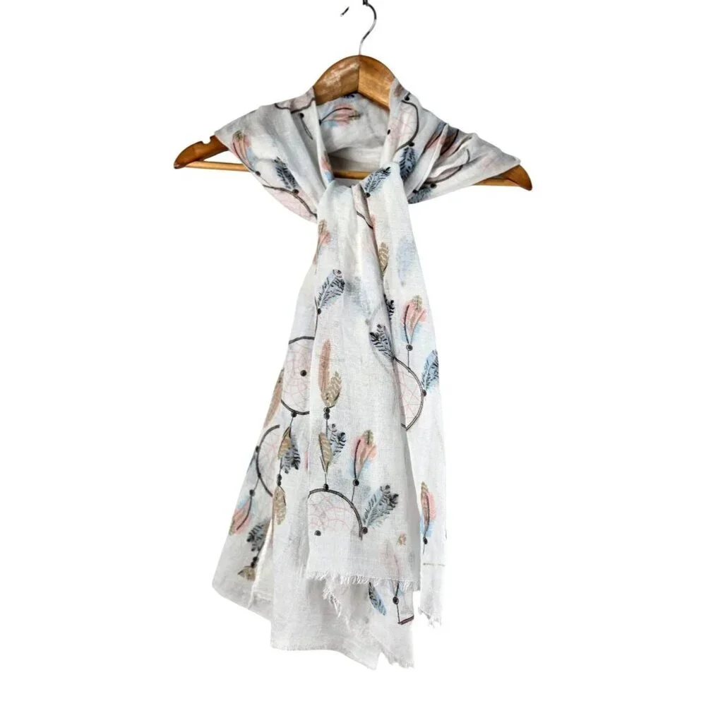 Dream Catcher Scarf American Indian White Pastels 72
